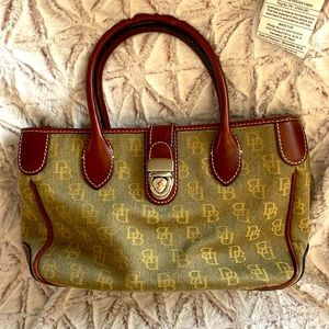Dooney & Bourke vintage brown canvas and leather small double handle tote bag